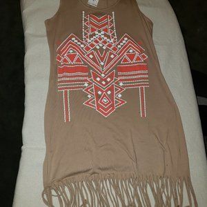 Rue 21 Women's Size XL Fringe Tunic Beige Orange